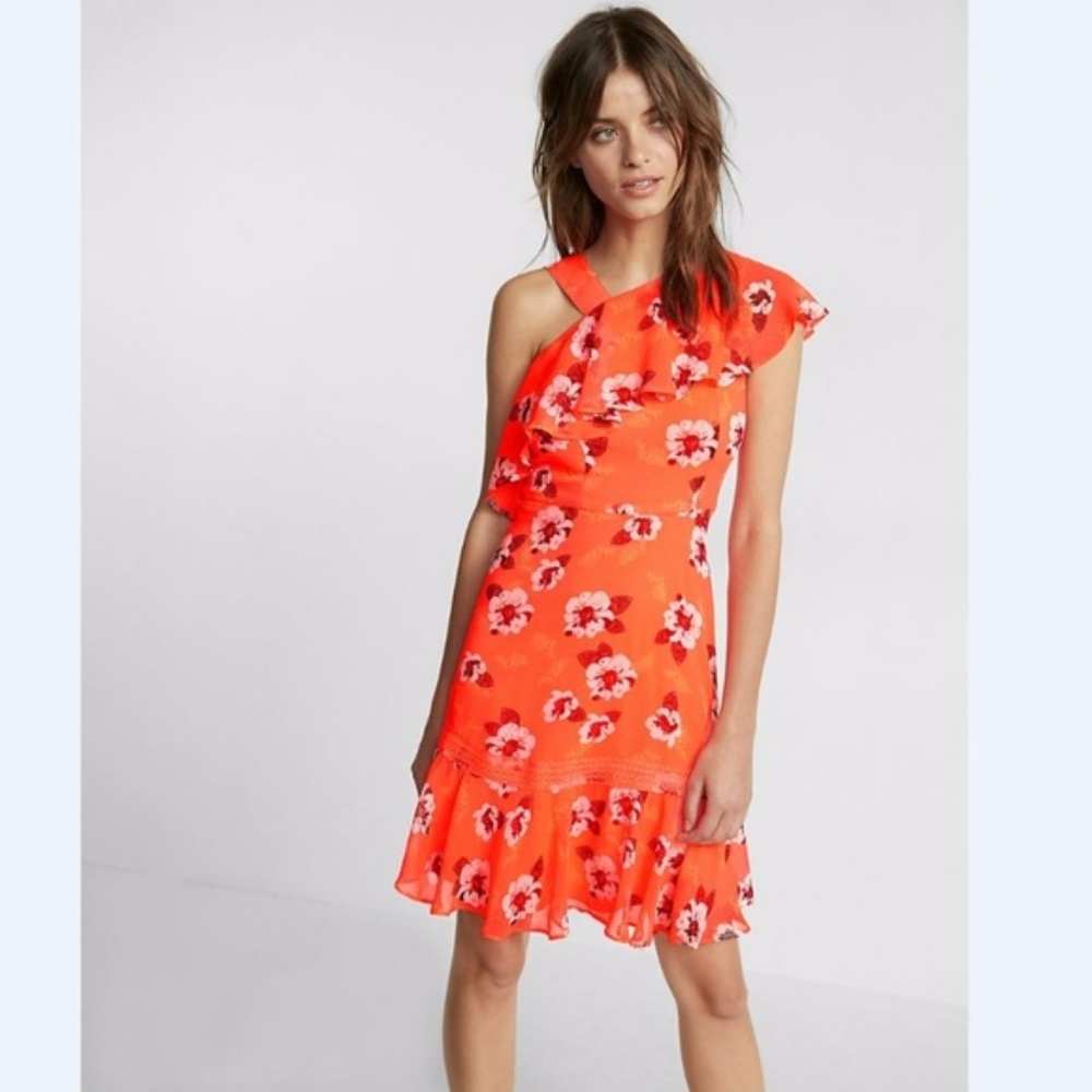 NWT! Express Floral Ruffle Dress - Size 0 - Picture 2 of 7